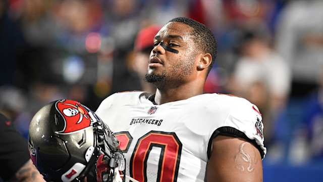 Tampa Bay Buccaneers guard Nick Leverett (60) warms up before a game against the Buffalo Bills at Highmark Stadium. Mandatory Credit: Mark Konezny-USA TODAY Sports